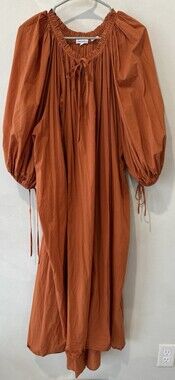 RHODE Womens Midi MAXI DRESS Orange Medium Large M/L Long Balloon Sleeve